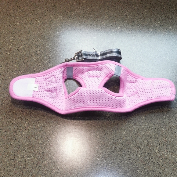 Small Dog / cat Harness Pink Grey Gray reflective velcro clip Duomm leash New - Picture 5 of 11